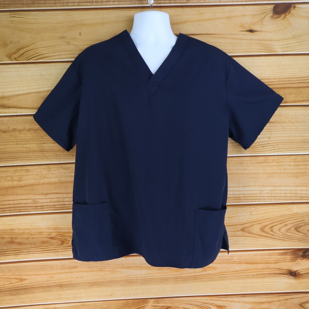 Natural Uniforms Scrubs‎ Top Unisex L Dark Blue Pockets Natural Comfort Medical